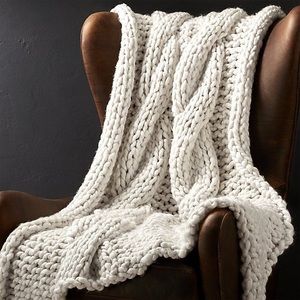 Crate and Barrel White Chunky Knit Blanket